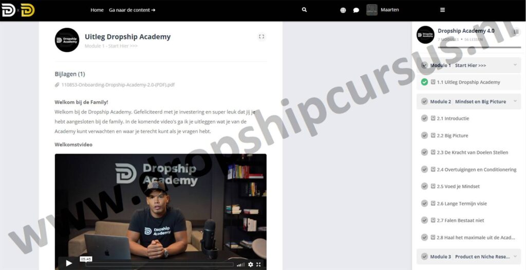 Op deze foto zie je Module 1: Uitleg cursus van de dropship academy