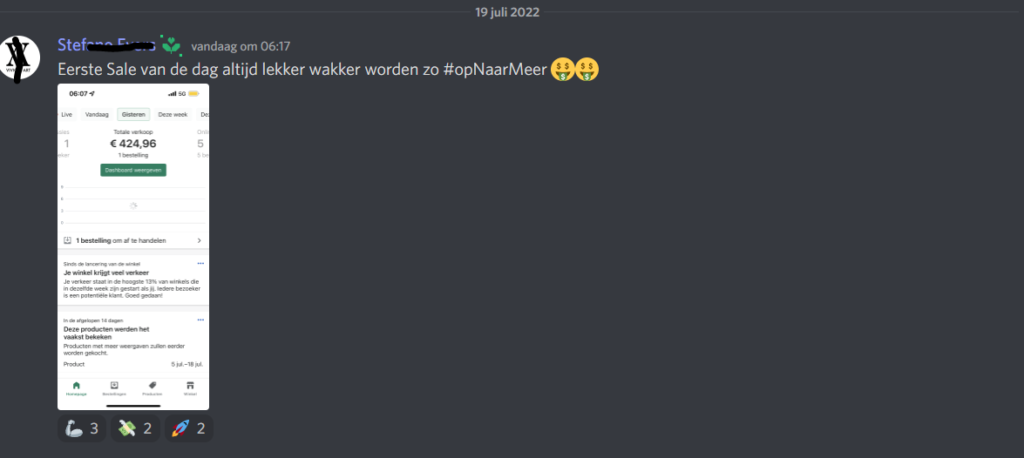 Op deze foto zie je Dropship Academy Resultaten vanuit Discord
