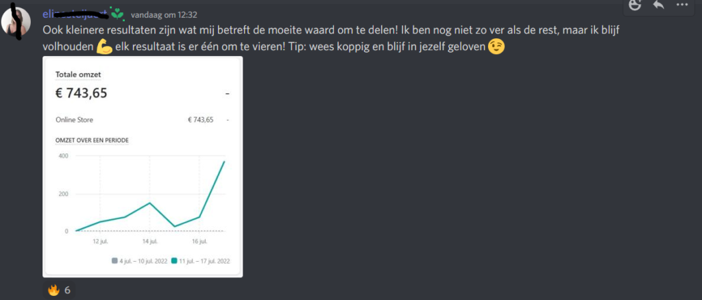 Op deze foto zie je Dropship Academy Resultaten vanuit Discord