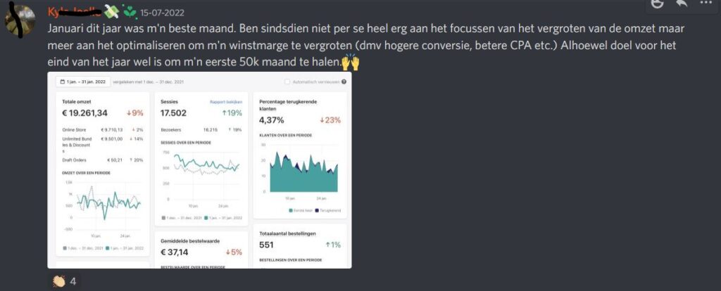Op deze foto zie je Dropship Academy Resultaten vanuit Discord