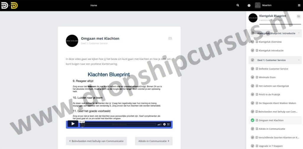 Op deze foto zie je de Bonus #2: Klantgeluk Blueprint  van de High Ticket Dropship Academy
