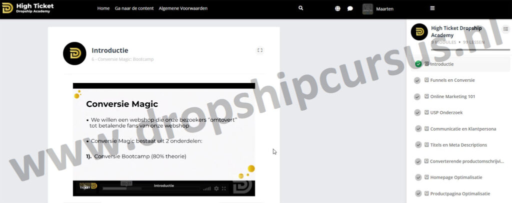 Op deze foto zie je Module 6: Conversie Magic Bootcamp van de High Ticket Dropship Academy
