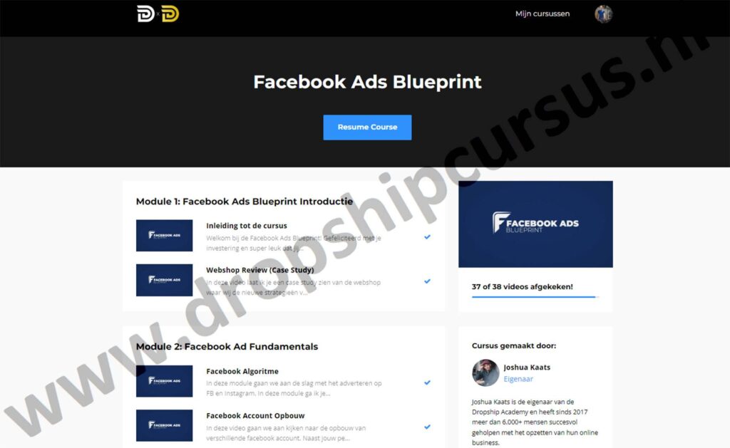 Op deze foto zie je Bonus 10: Facebook Ads Blueprint van de dropship academy 5.0