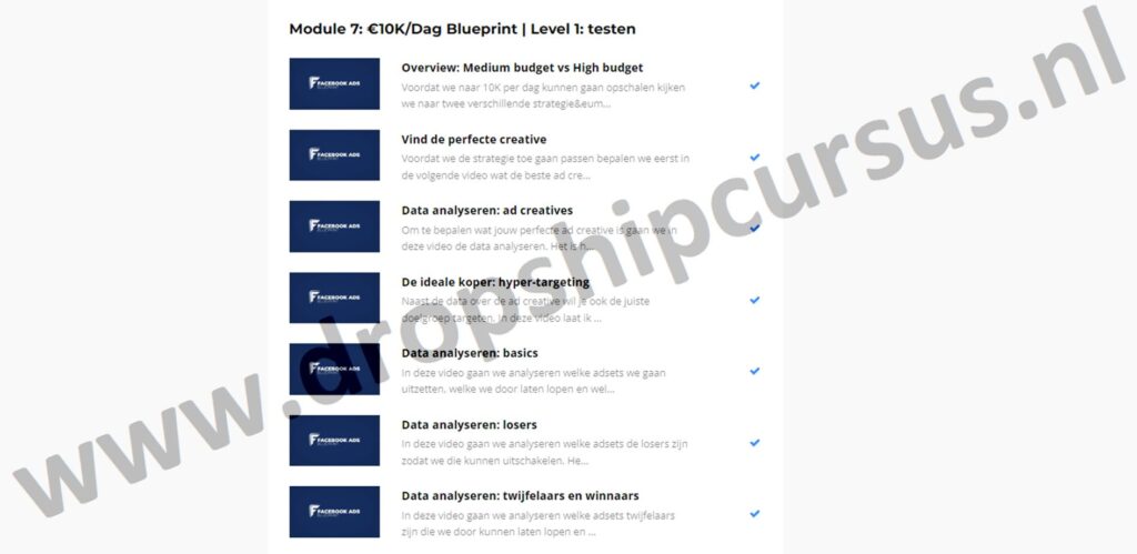Op deze foto zie je Bonus 10: Facebook Ads Blueprint van de dropship academy 5.0
