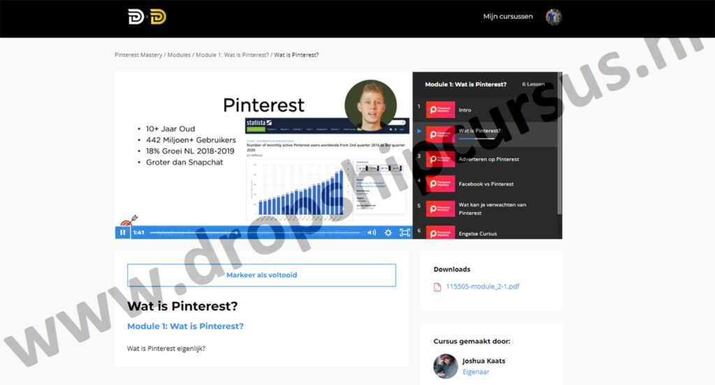 Op deze foto zie je de Bonus 3: Cursus Pinterest Mastery uit de dropship academy 5.0