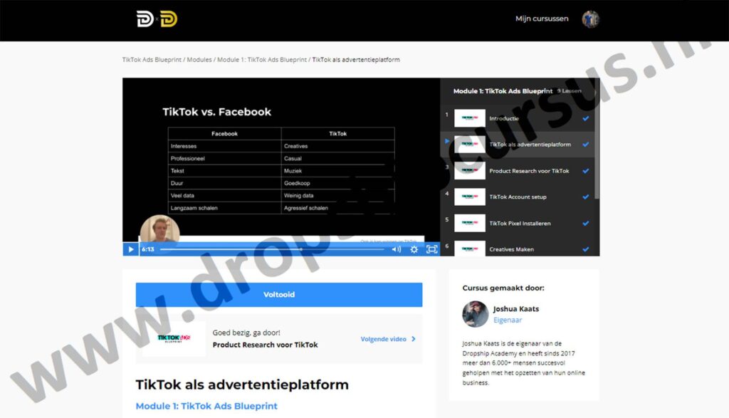 Op deze foto zie je de Bonus 5: Cursus TikTok Ads Blueprint van de dropship academy 5.0