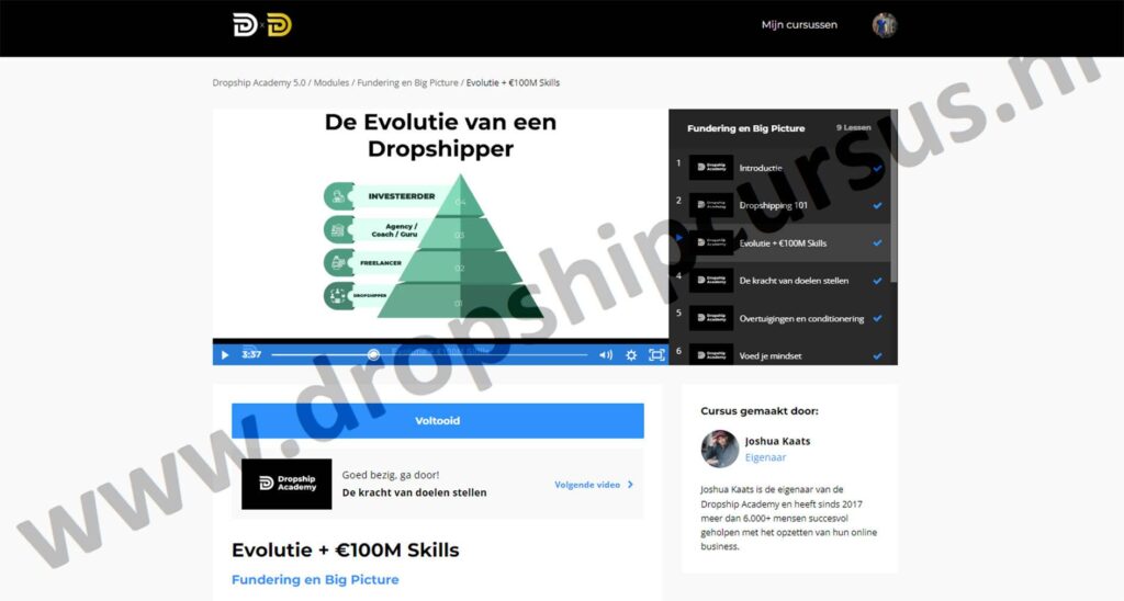 Op deze foto zie je de Dropship Academy Cursus als voorbeeld van een dropship cursus