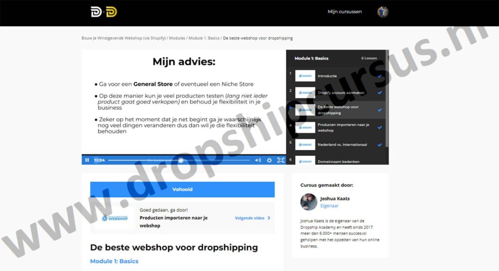 Op deze foto zie je Module #1: Basics
 van de dropship Academy 5.0