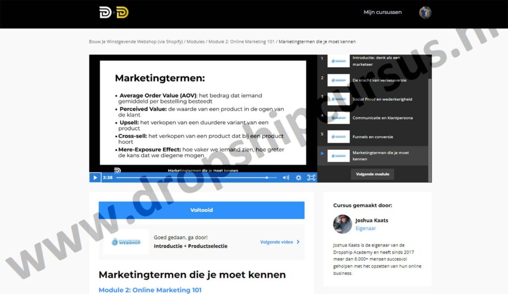 Op deze foto zie je Module #2: Online Marketing 101 van de dropship academy 5.0