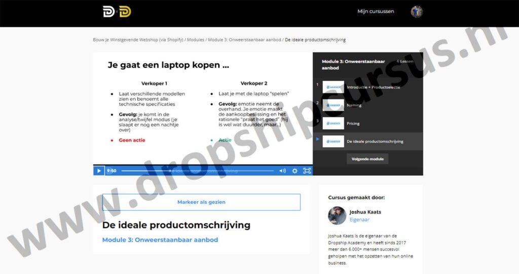 Op deze foto zie je Module 3: Onweerstaanbaar aanbod van de dropship academy 5.0
