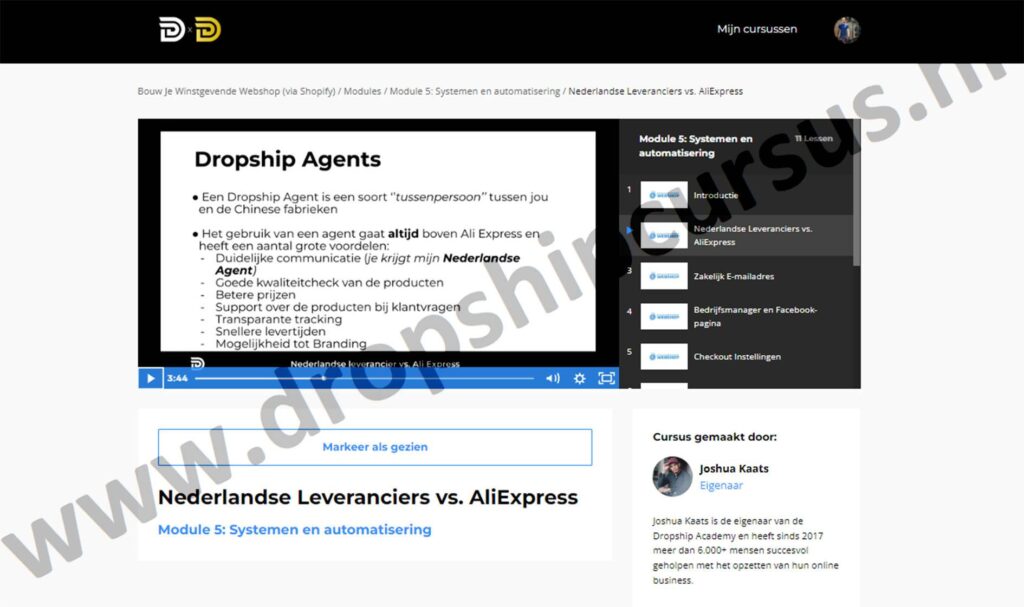 Op deze foto zie je Module 5: Systemen en automatisering van de dropship academy 5.0