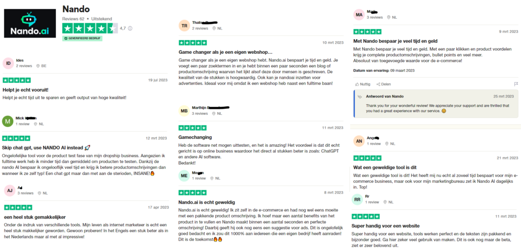 Op deze foto zie je Nando ai trustpilot ervaringen